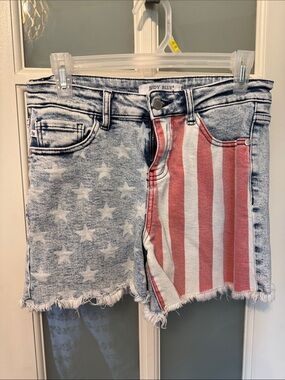 Judy Blue Star & Stripe Distressed Jean Shorts - Blue & Red